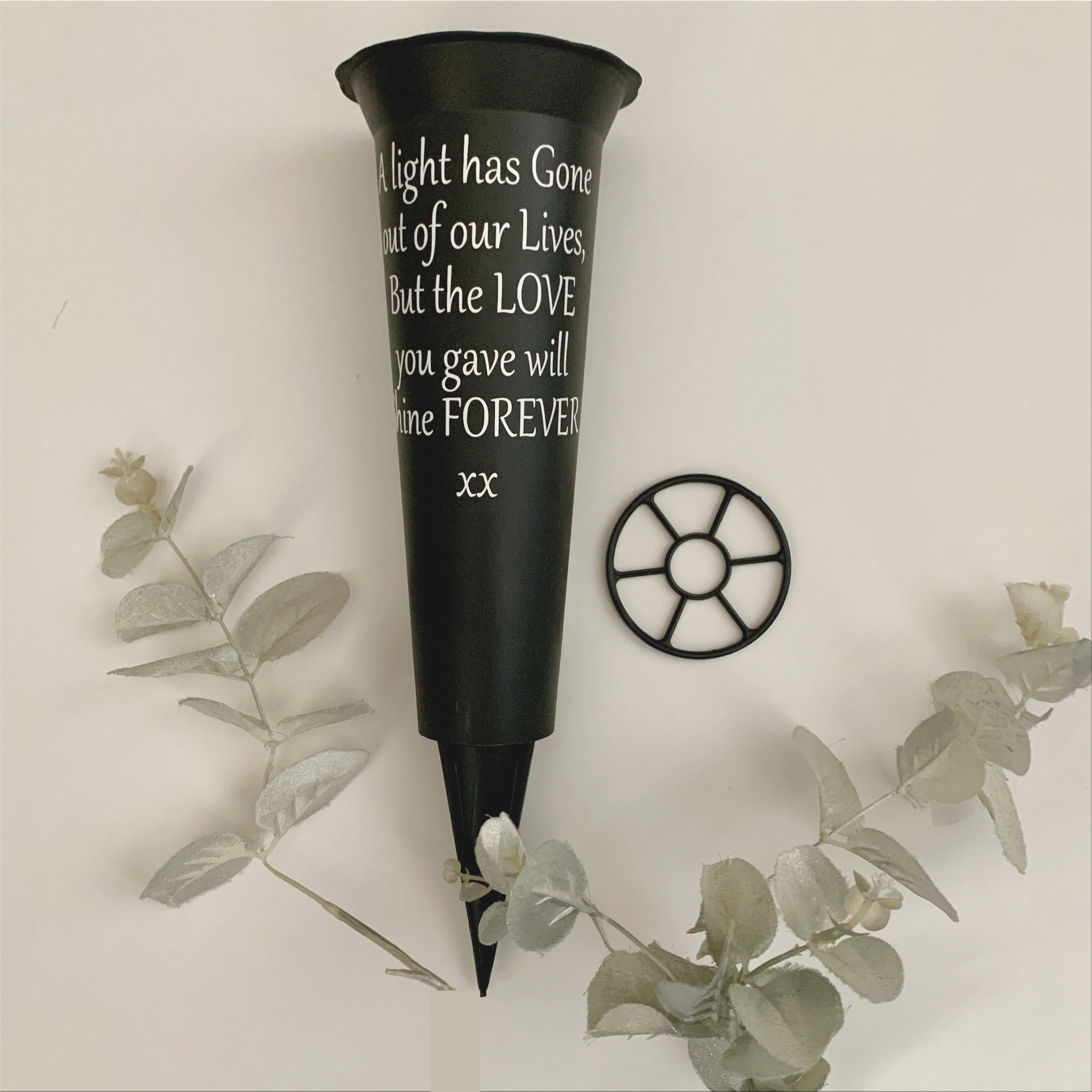 Personalised Memorial Vase | Grave Vase | Remembrance Vase | A light has gone out of our Lives but the Love you gave will Shine Forever