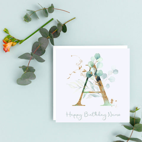 Personalised birthday card with an initial