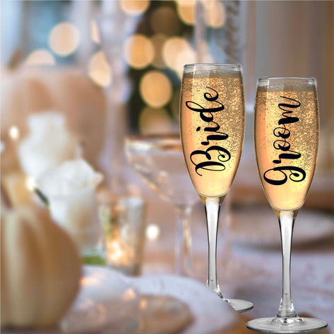 Bride, Groom Stickers for Wine Glass/Champagne Flute