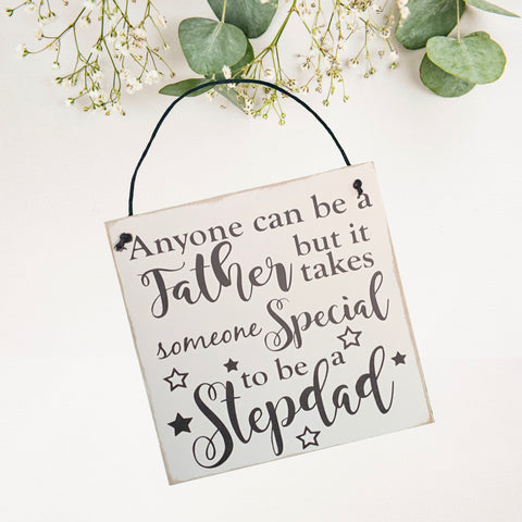 Stepdad birthday gift wooden sign in white