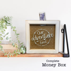 Personalised Money Box | Bank Box | Our Adventure Fund | 19cm x 19cm