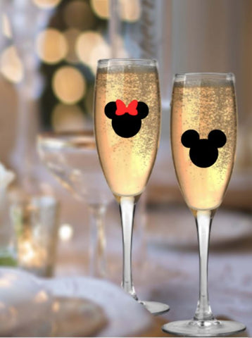 Minnie & Mickey Mouse Wine Glass/Champagne Flute Stickers