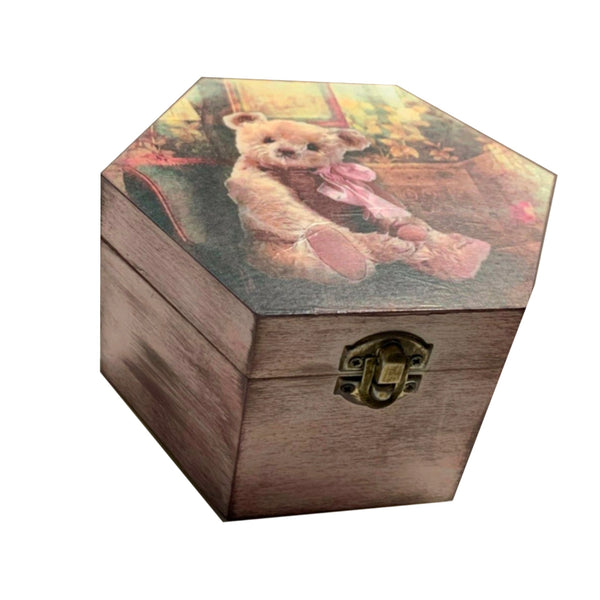Hand painted wooden box | Teddy Bear Trinket Box