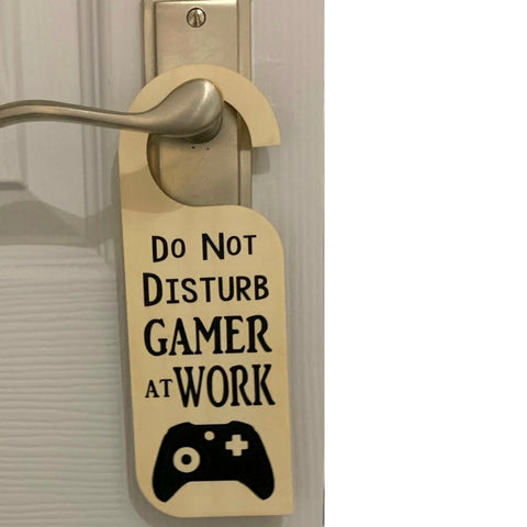 Wooden Door Hanger | Do Not Disturb Gamer at Work