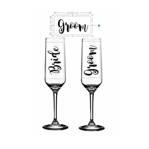 Bride, Groom Stickers for Wine Glass/Champagne Flute
