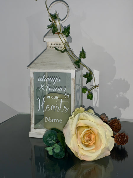 Always and Forever in our Hearts, Lantern with Candle for Remembering Loved Ones