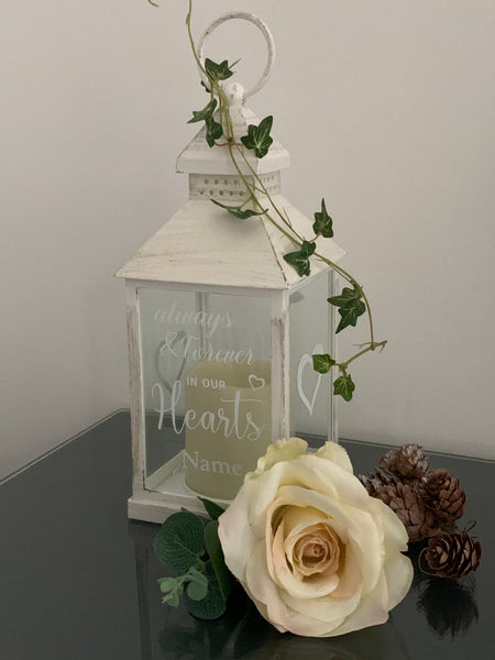 Always and Forever in our Hearts, Lantern with Candle for Remembering Loved Ones