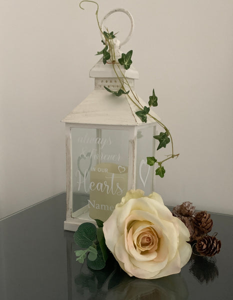 Always and Forever in our Hearts, Lantern with Candle for Remembering Loved Ones