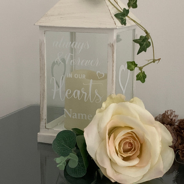 Always and Forever in our Hearts, Lantern with Candle for Remembering Loved Ones