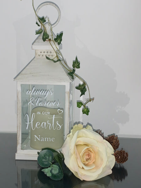 Always and Forever in our Hearts, Lantern with Candle for Remembering Loved Ones