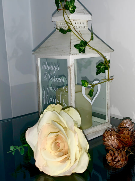 Always and Forever in our Hearts, Lantern with Candle for Remembering Loved Ones