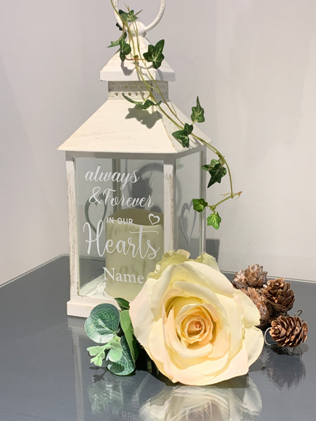 Always and Forever in our Hearts, Lantern with Candle for Remembering Loved Ones