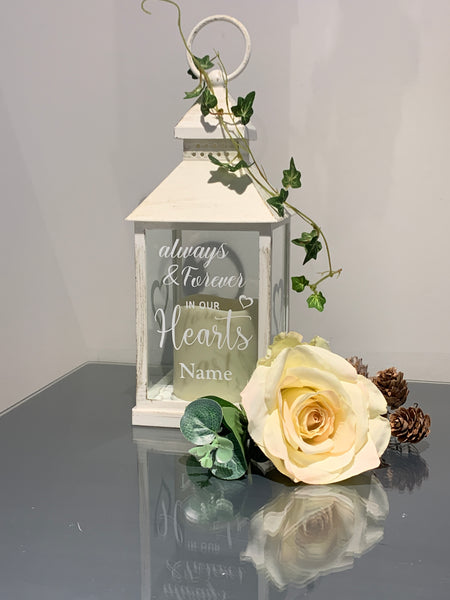 Always and Forever in our Hearts, Lantern with Candle for Remembering Loved Ones