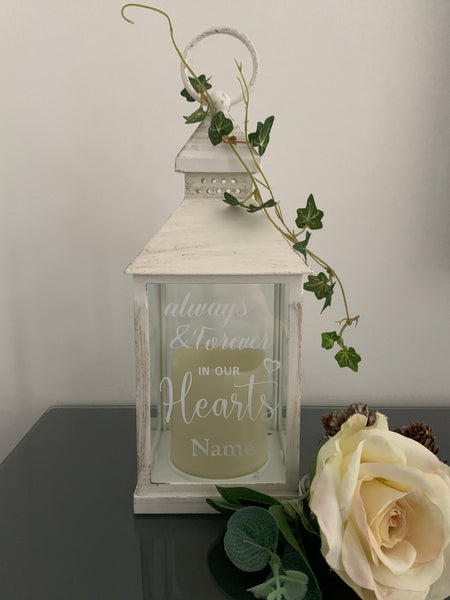 Always and Forever in our Hearts, Lantern with Candle for Remembering Loved Ones