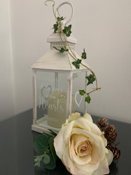 Always and Forever in our Hearts, Lantern with Candle for Remembering Loved Ones