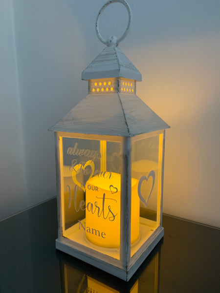 Always and Forever in our Hearts, Lantern with Candle for Remembering Loved Ones
