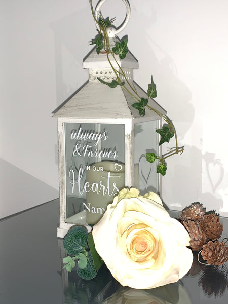 Always and Forever in our Hearts, Lantern with Candle for Remembering Loved Ones