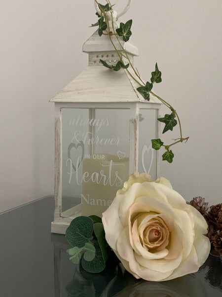 Always and Forever in our Hearts, Lantern with Candle for Remembering Loved Ones