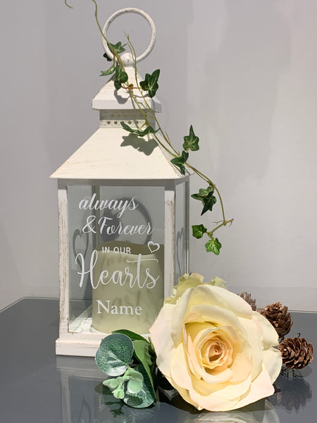 Always and Forever in our Hearts, Lantern with Candle for Remembering Loved Ones