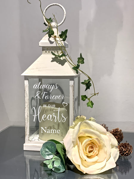 Always and Forever in our Hearts, Lantern with Candle for Remembering Loved Ones