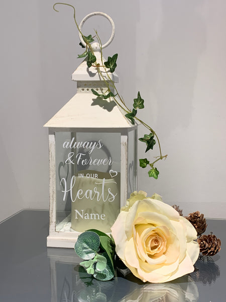 Always and Forever in our Hearts, Lantern with Candle for Remembering Loved Ones