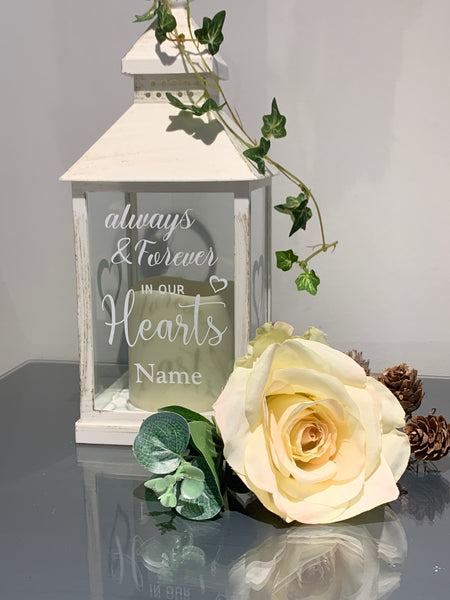 Always and Forever in our Hearts, Lantern with Candle for Remembering Loved Ones