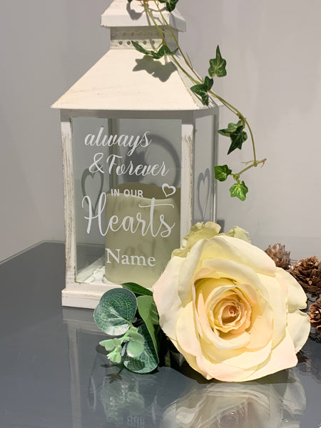 Always and Forever in our Hearts, Lantern with Candle for Remembering Loved Ones