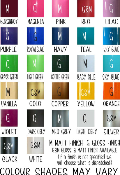 vinyl sticker colour chart