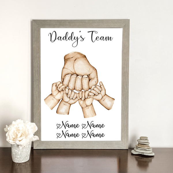Personalised Art Print | Daddy's Team | Birthday Gift/Father's Day | Fist Bumps | A4 print