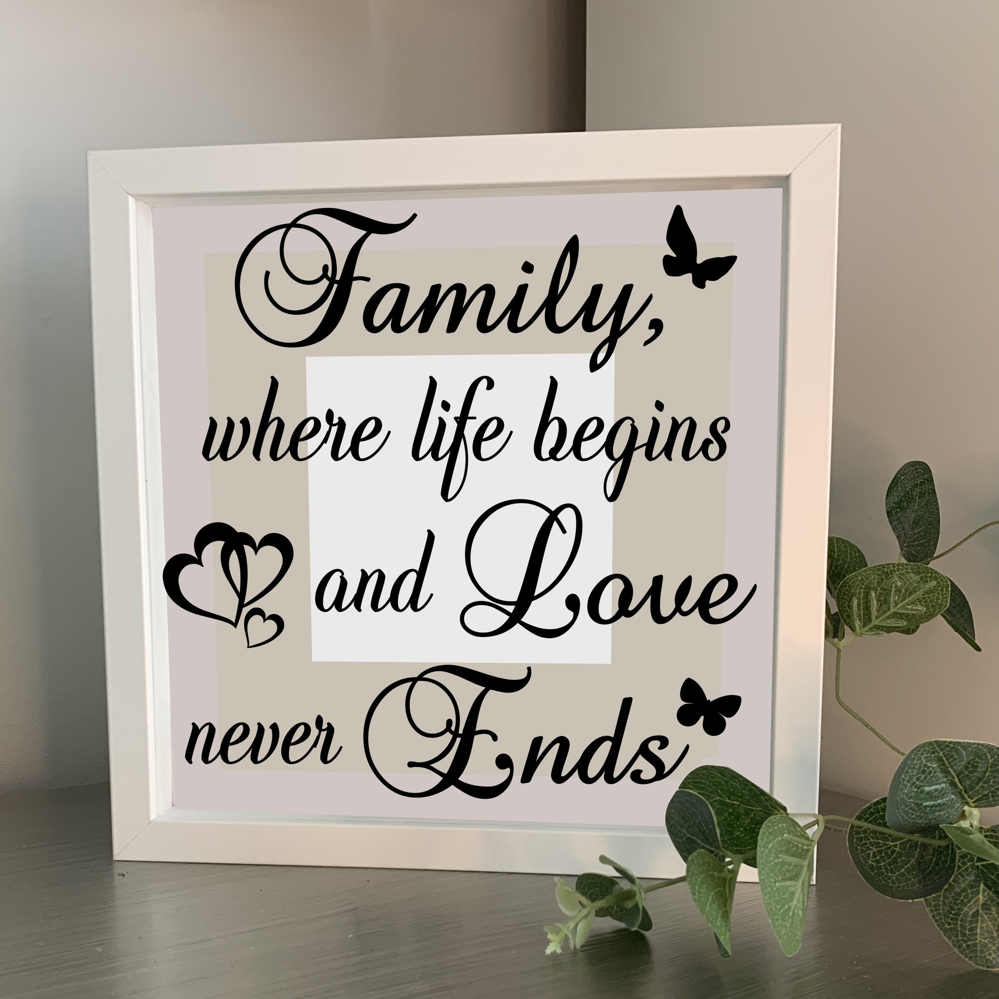 Family where like begins and love never ends | Die Cut Vinyl Sticker | Complete Box Frame