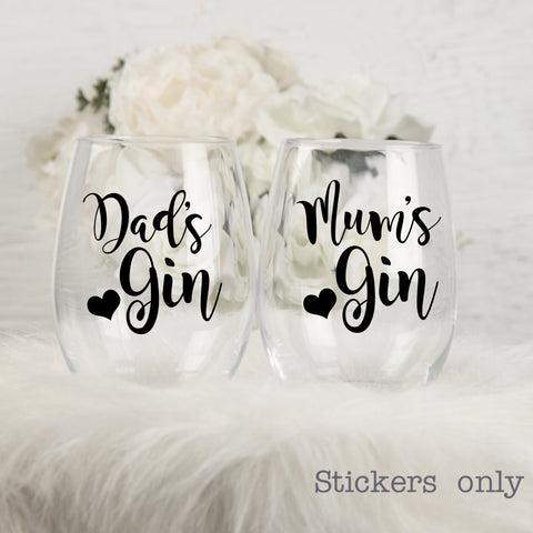 Dad's Gin | Mum's Gin | Stickers for Gin Glasses | Die Cut Stickers