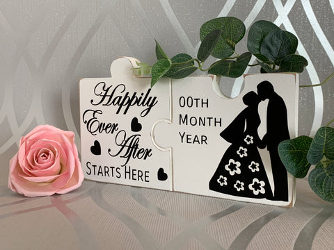 wooden jigsaw piece personalised with wedding date