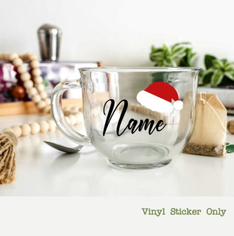 Personalised Mug sticker | Santa Hat | Name decal | Coffee mug decals | Stickers for glass mugs | Mug Sticker only