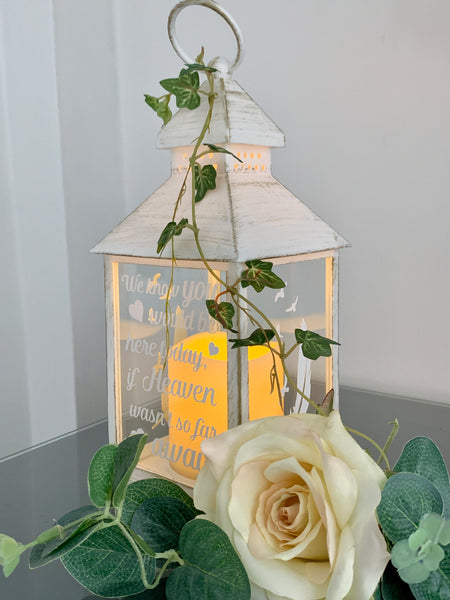 We know you would be here today if heaven wasn't so far away, Lantern with Candle for Remembering Loved Ones, Wedding Venue Decoration