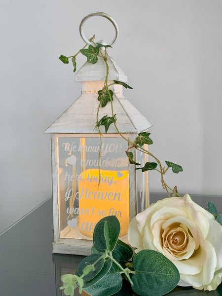 We know you would be here today if heaven wasn't so far away, Lantern with Candle for Remembering Loved Ones, Wedding Venue Decoration